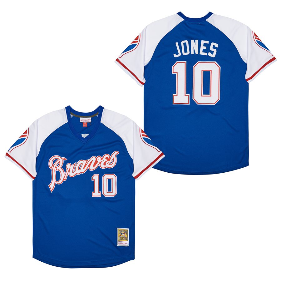 Men Atlanta Braves 10 Jones blue Game 2022 throwback MLB Jersey